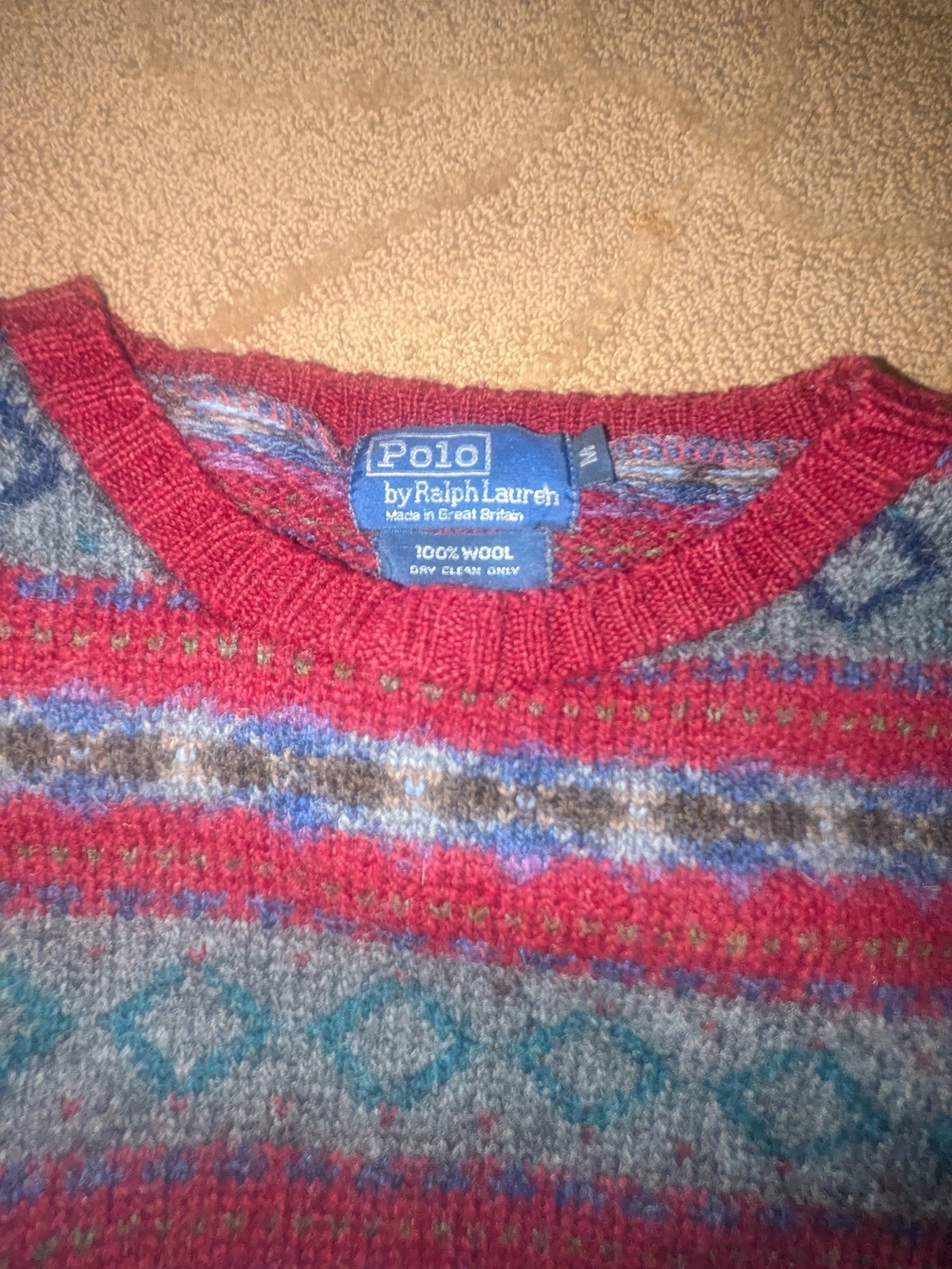 Ralph Lauren RARE Fair Isle Crewneck Sweater Vintage 80s Mens Medium M WOOL